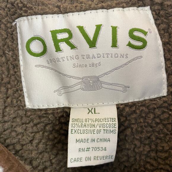 Orvis Fleece Full Zip Jacket Men XL Olive Green Brown Sherpa Collar Outdoor Barn - Picture 3 of 9